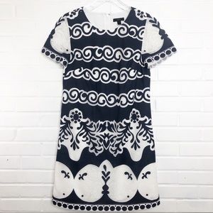 J.Crew Lace Floral Shift Dress Navy Blue White 4